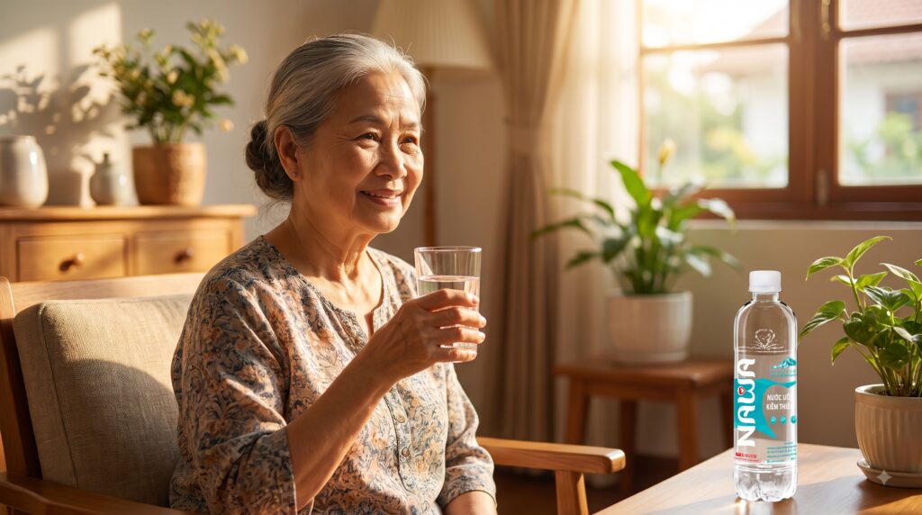 Người cao tuổi uống nước ion kiềm